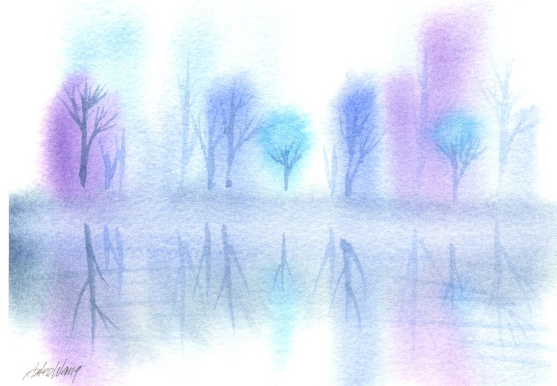 “疗愈系树林系列1-25”水彩手绘限量版明信片/圣诞卡 - 卡片/明信片 - 纸 蓝色