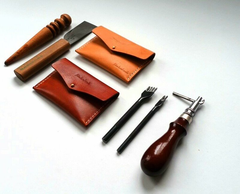 纤维手作 手缝植鞣皮革名片夹卡套 零钱包 复古茶色 黑色 原色 - 名片夹/名片盒 - 真皮 咖啡色