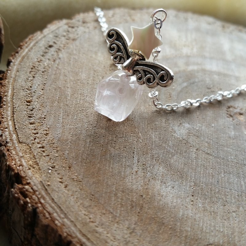 贝母星星, 粉晶小猪 镀银项链 - 项链 - 宝石 粉红色