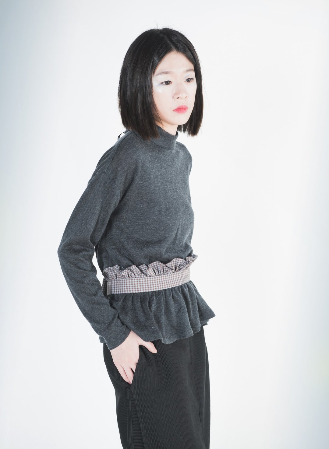 Sirona 高领啾啾腰封针织衫 - 女装上衣 - 其他材质 灰色