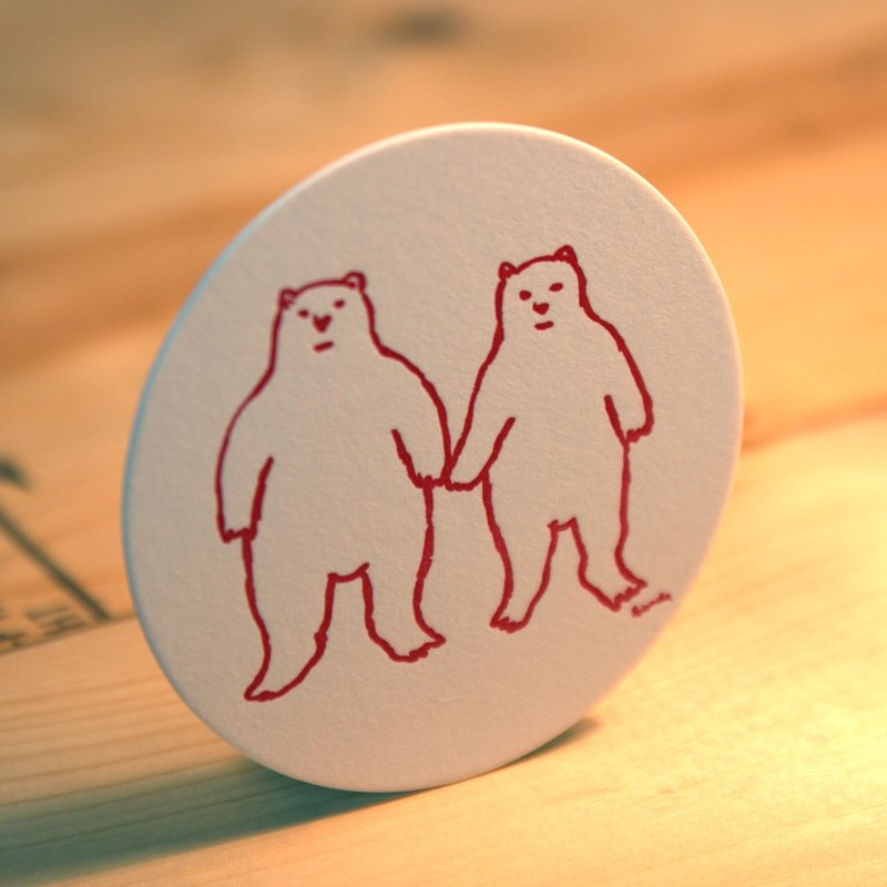 Letterpress coaster (bear) 6 pieces set - 卡片/明信片 - 纸 
