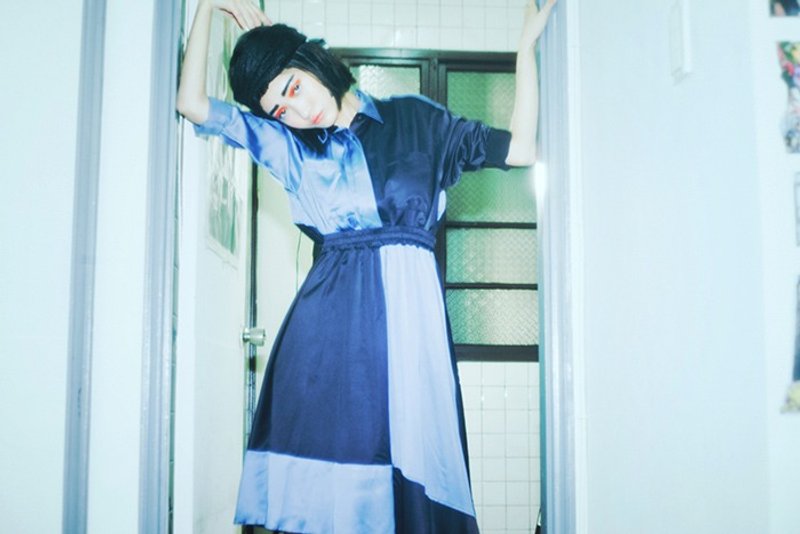 Envol Avec Ning 马戏团拼接衬衫洋装 - 洋装/连衣裙 - 其他材质 蓝色