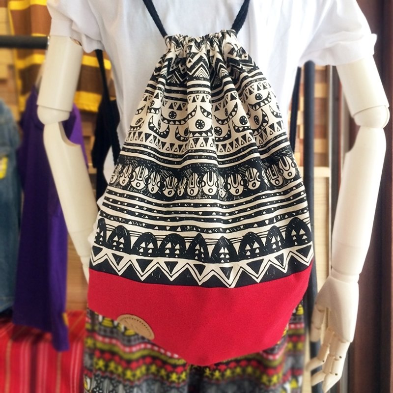 【图腾系列】造船束口大背包 - 束口袋双肩包 - 棉．麻 咖啡色