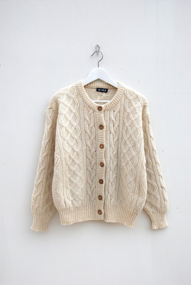 古着粗麻花开襟毛衣 - 女装针织衫/毛衣 - 其他材质 