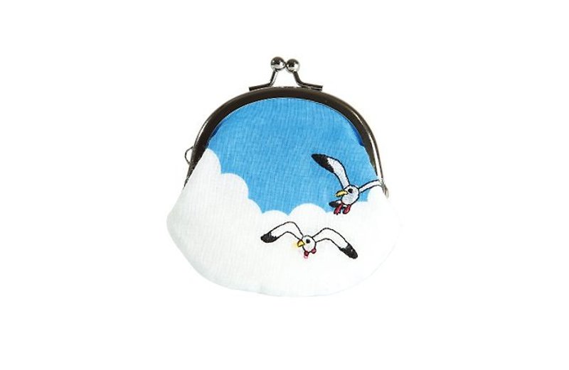 【京东都KYO-TO-TO】云シリーズ_ 海鸥翱翔蓝天(ﾐﾆがま口入道云)零钱包 - 零钱包 - 绣线 蓝色