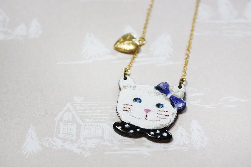 funny喵喵珐琅长链 - 项链 - 珐琅 黑色