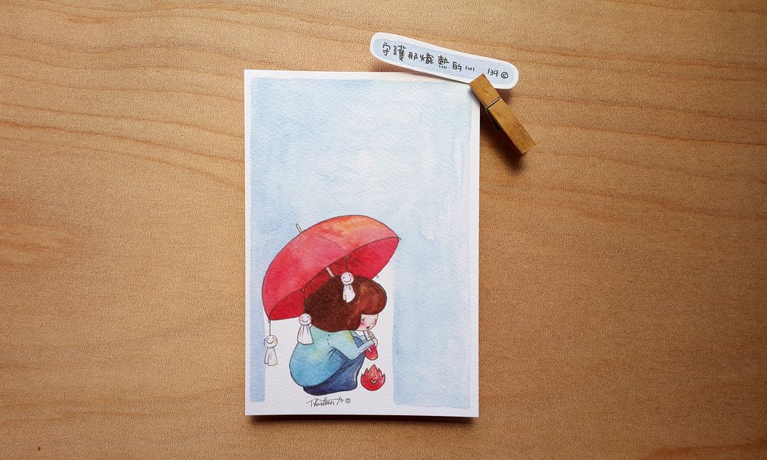 守护那炽热的心   水彩插画明信片 - 卡片/明信片 - 纸 蓝色