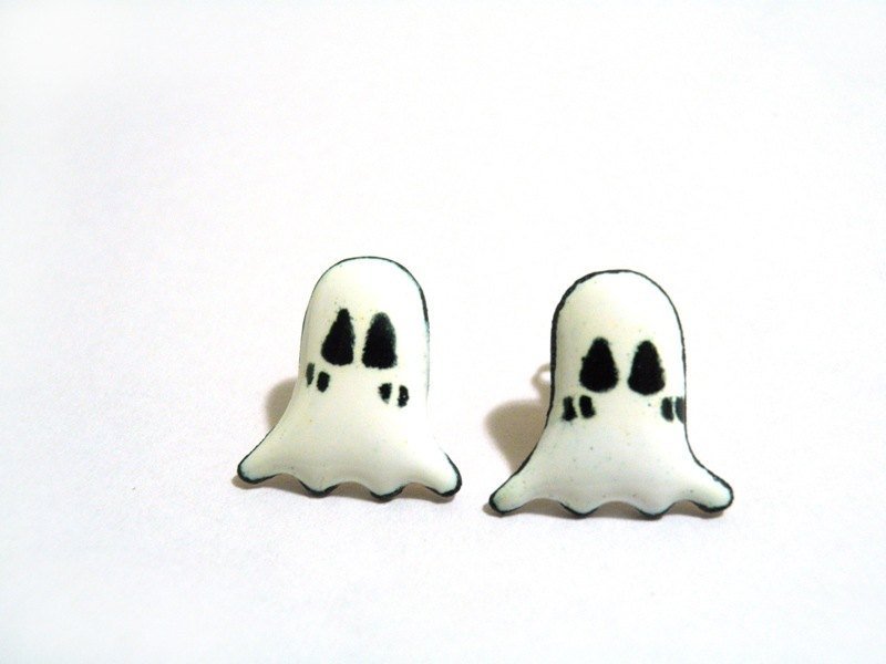 C%手工饰品 Halloween万圣节系列----白鬼鬼 珐琅耳环 - 耳环/耳夹 - 其他金属 白色