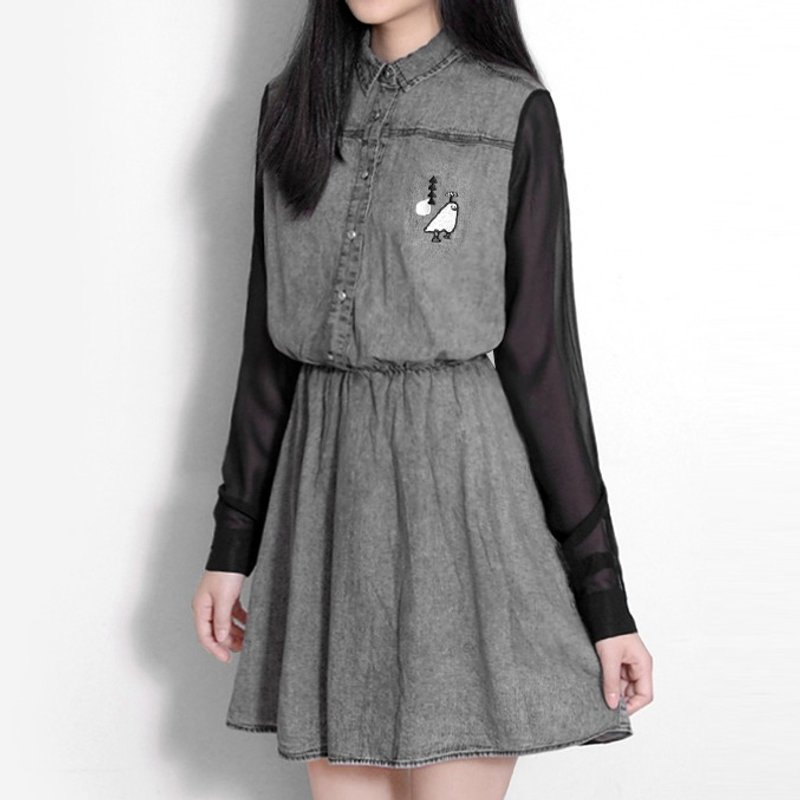 【限时免运】小鬼头捉迷藏／拼接牛仔率性洋装 - 洋装/连衣裙 - 其他材质 灰色