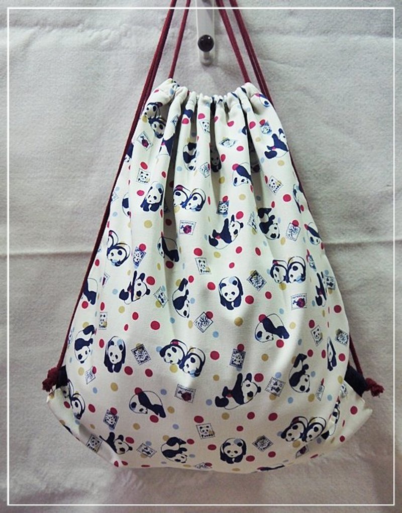 束口袋后背包+熊猫邮票+ - 侧背包/斜挎包 - 其他材质 白色