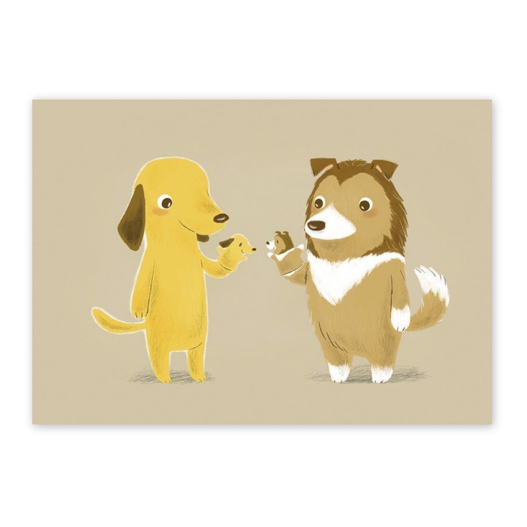 【Poca】插画明信片 : 小狗系列手偶篇 - 卡片/明信片 - 纸 卡其色