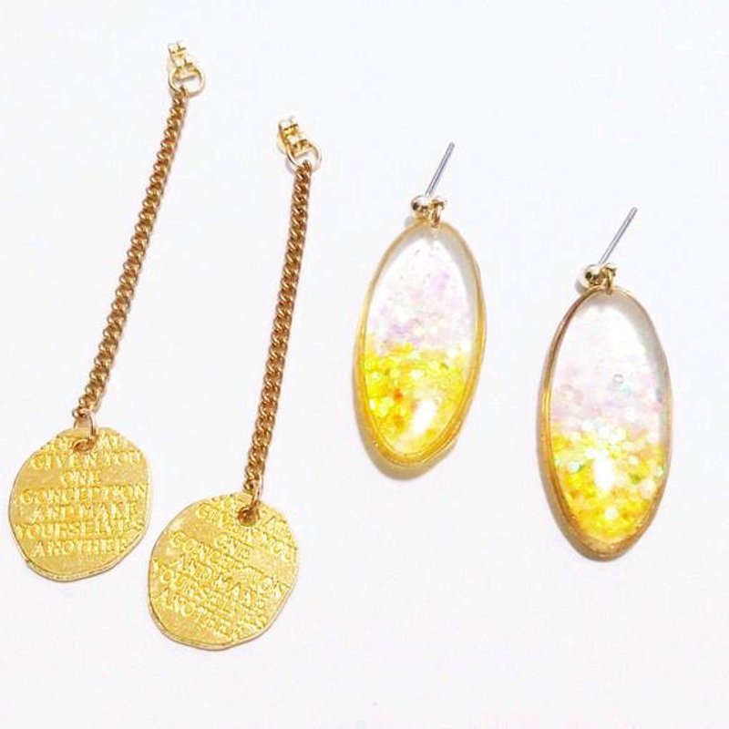 [Sparkle] earrings yellow × Krystal - 耳环/耳夹 - 其他金属 