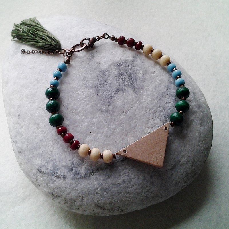 Muse 时尚民族风绿色三角几何原木+多彩珠手链 - 手链/手环 - 木头 绿色
