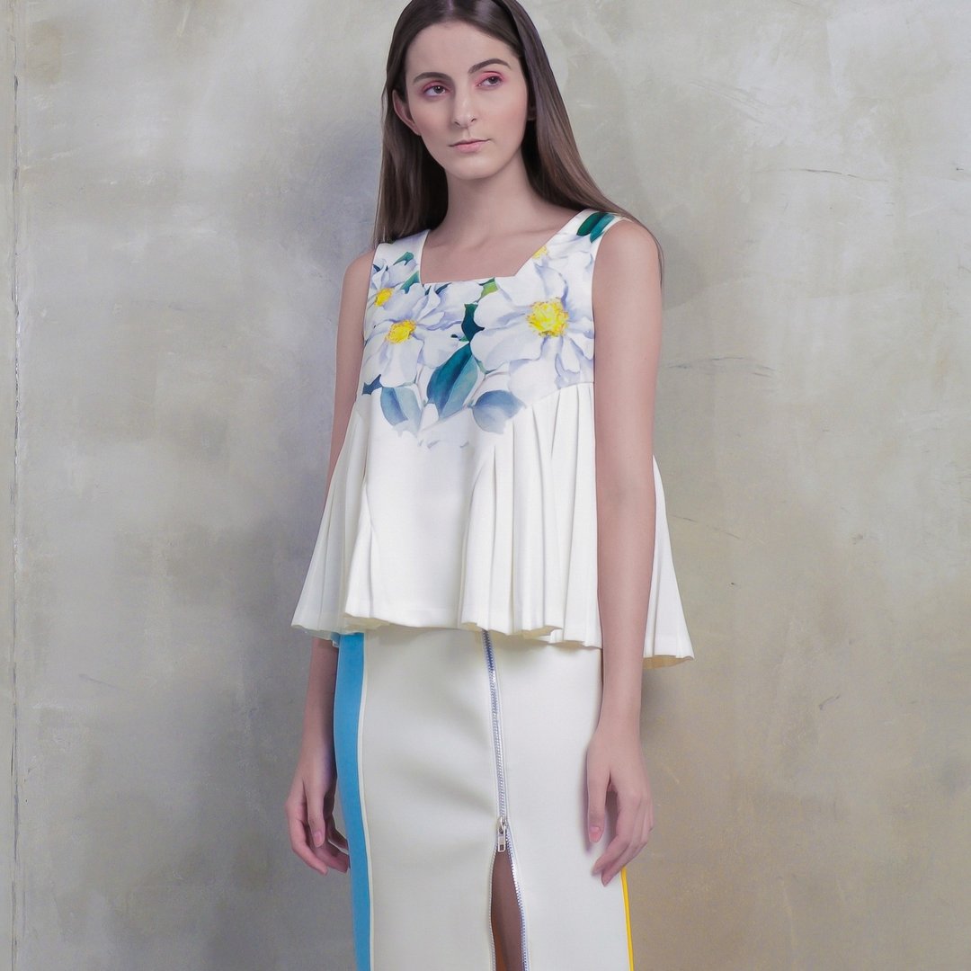 PEONIES PLEAT TOP - 女装上衣 - 其他材质 白色