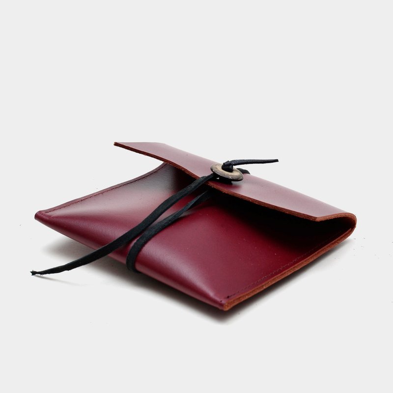 【文人的文件】牛皮零钱包 酒红皮革卡夹悠游卡 名片夹 钱包 定制刻字当礼物 - 零钱包 - 真皮 红色