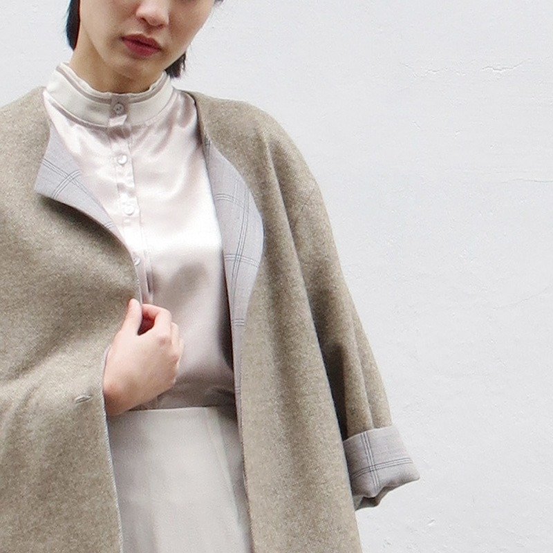 金属多层领短衬衫 - 女装衬衫 - 丝．绢 白色