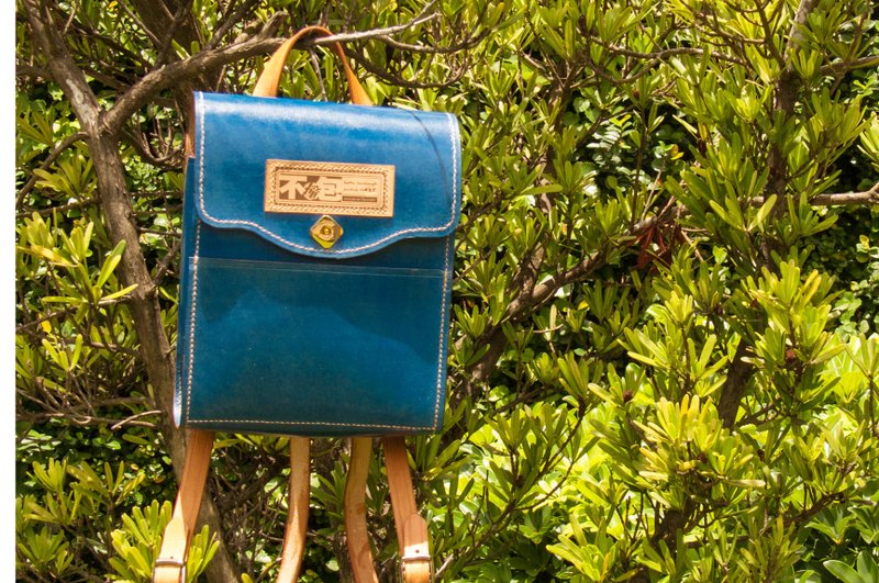 不撞包植鞣革全真皮纯手工后背包 - 后背包/双肩包 - 真皮 蓝色