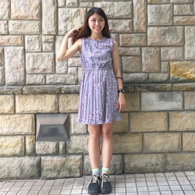 古着洋装_/ 紫罗兰香气 / 印花 / 雪纺 - 洋装/连衣裙 - 其他材质 紫色