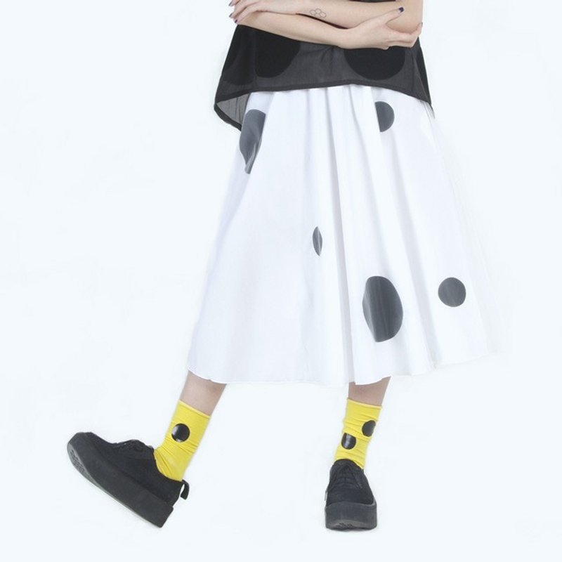 植绒点点白纱裙 - 裙子 - 棉．麻 白色