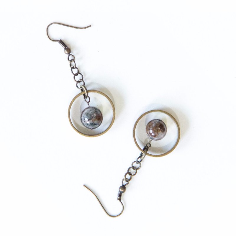 复古怀旧 / 自然微观 - 黄铜 绿幽灵 天然石纹理 耳环 - 耳环/耳夹 - 宝石 卡其色