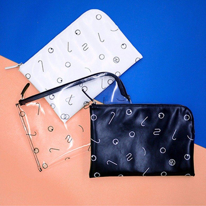 LLANO印花时尚皮革/TPU个性手拿包原创时尚化妆透明party包 - 手拿包 - 真皮 黑色