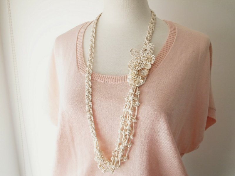 手工蕾丝饰品(爱尔兰蕾丝项炼，蕾丝幻想曲 5-a) - 项链 - 其他材质 白色