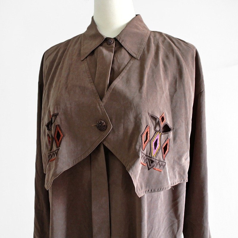 │Slowly│英式骑士风古着衬衫│vintage.森林复古.英伦.文艺.日本女孩.古典.甜美 - 女装衬衫 - 其他材质 咖啡色