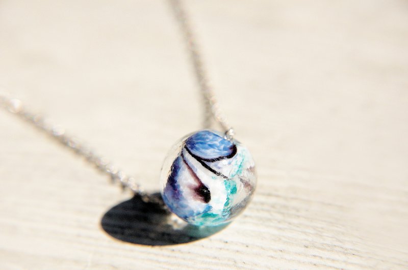 / 简约感 / 口吹冰心琉璃项链 短链 长链 -蓝绿色的星球宇宙 - 长链 - 玻璃 多色