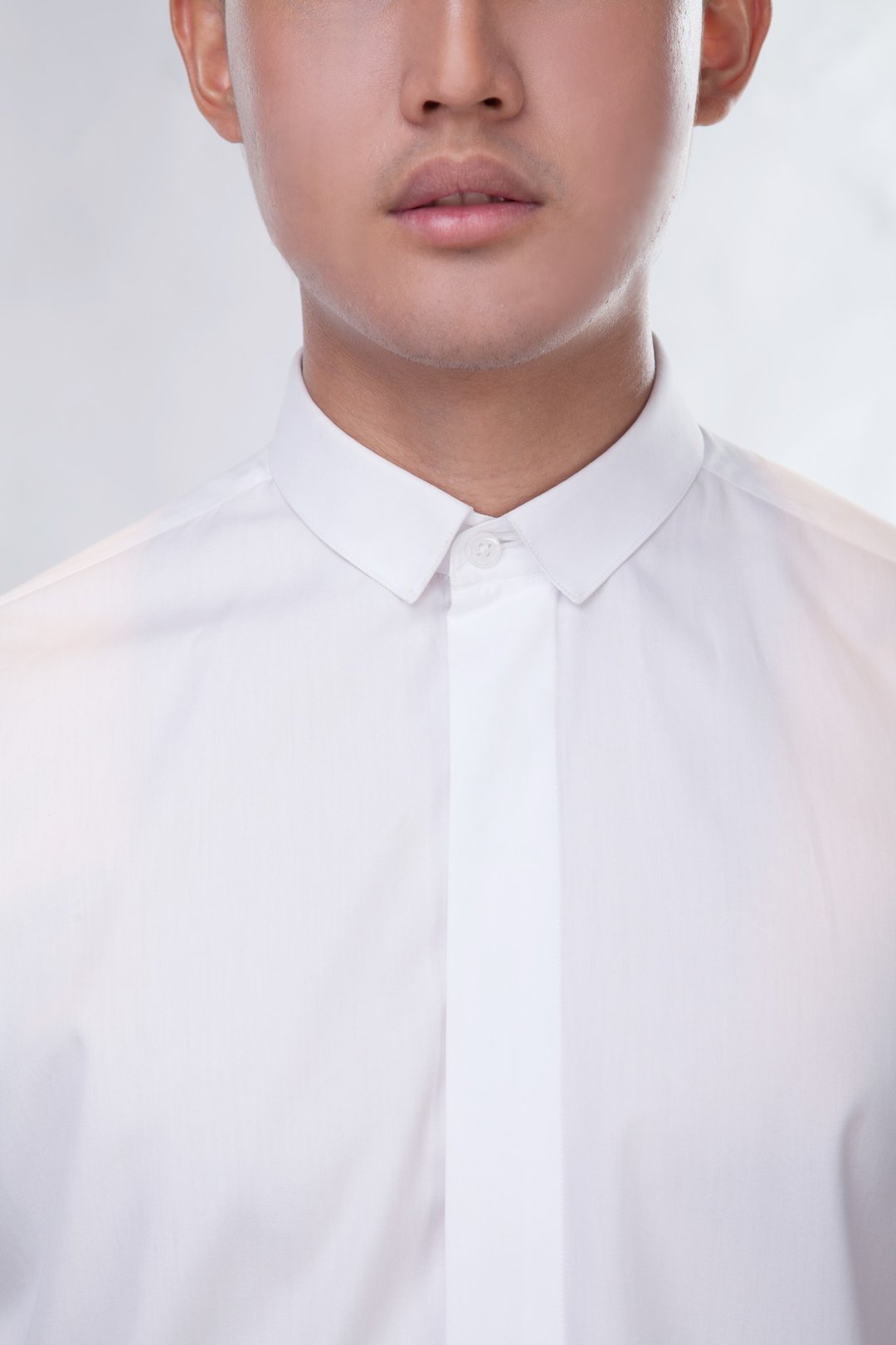 White mini collar shirt - 男装衬衫 - 棉 白色