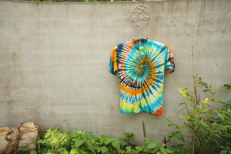 手染 扎染 绑染 全棉T-shirt 热带鸟 - 男装上衣/T 恤 - 棉．麻 多色