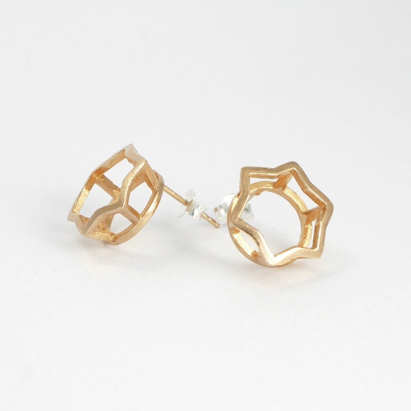 STAR EARRING - PINK GOLD PLATED on Sterling silver - 耳环/耳夹 - 其他金属 粉红色