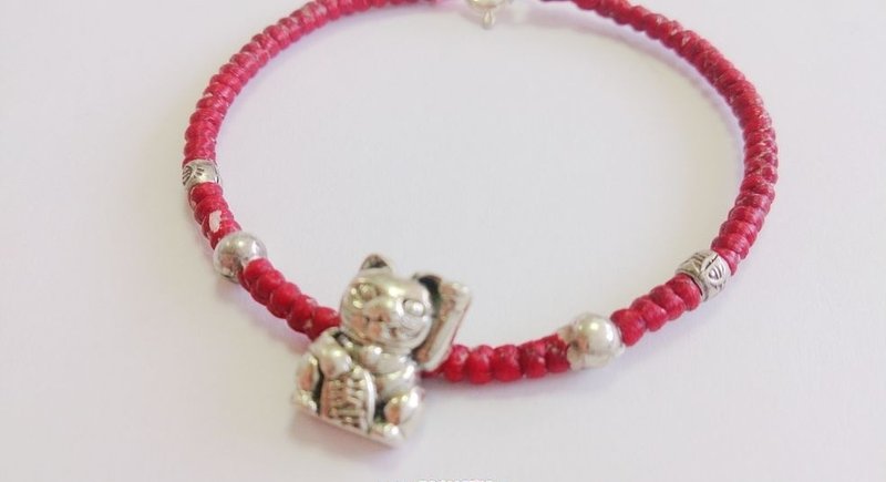 腊绳手链 纯银手链 幸运绳手链 腊线手链 无限符号 招财猫 - 手链/手环 - 其他材质 红色