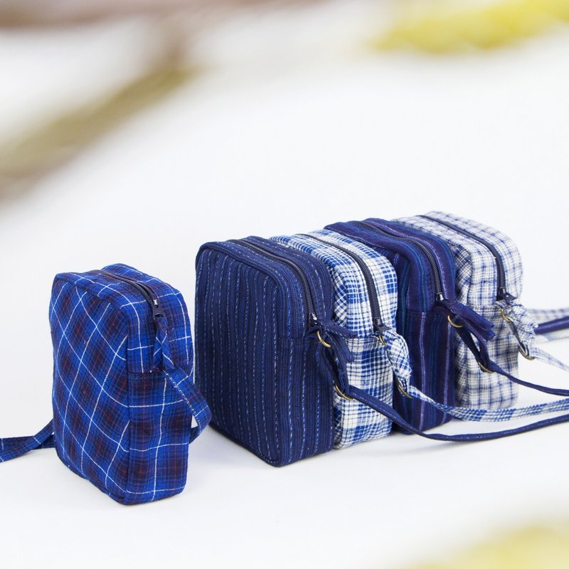 【春特惠】布包迷你限量款 手织棉VINTAGE 小巧随身肩背包斜背 - 侧背包/斜挎包 - 棉．麻 蓝色