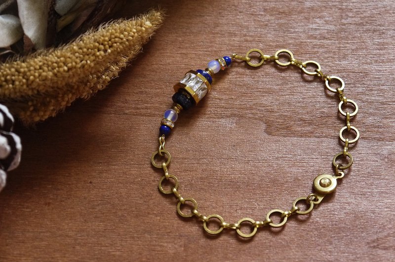 天然石系列─埃及艳后之念想青金石白玛瑙方钻黄铜手链 - 手链/手环 - 宝石 蓝色