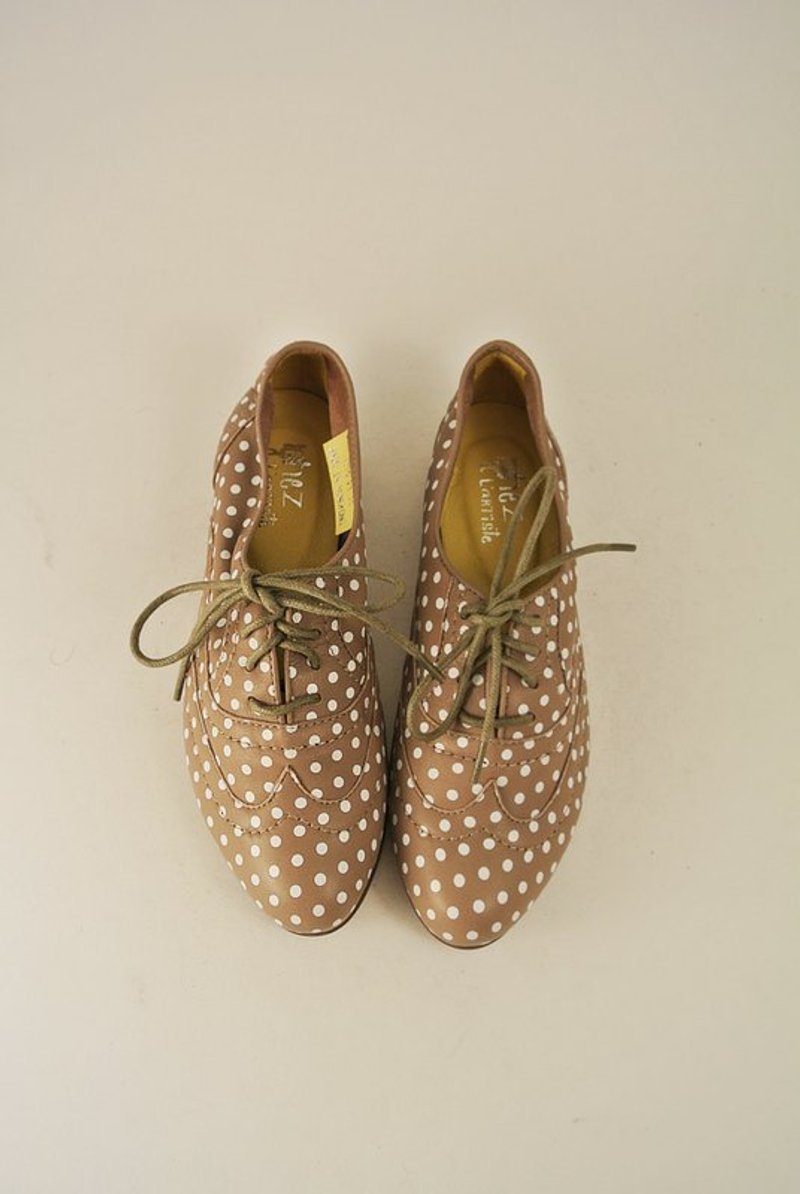 波尔卡圆点．平底软牛津 (驼) - 女款休闲鞋 - 真皮 卡其色