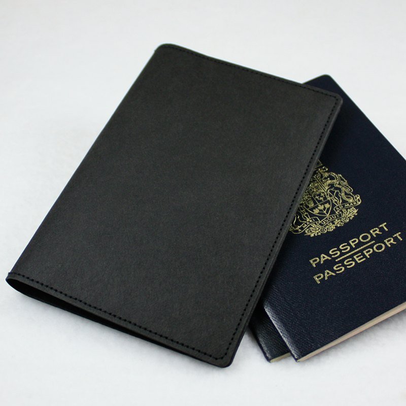 简约双卡层  可水洗牛皮纸护照夹(护照套) 黑色 纯手工订制款 - 证件套/卡套 - 纸 黑色