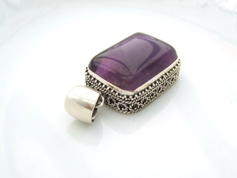 母亲节礼物◆优雅大方·方型天然紫水晶坠子·精致手工银台 - 项链 - 宝石 紫色