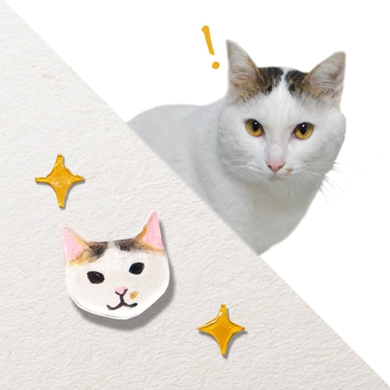 我家小猫！ 【定制您家猫咪】手作耳针 -不过敏钢针/可改夹式-旋转可调松紧 - 其他 - 塑料 白色