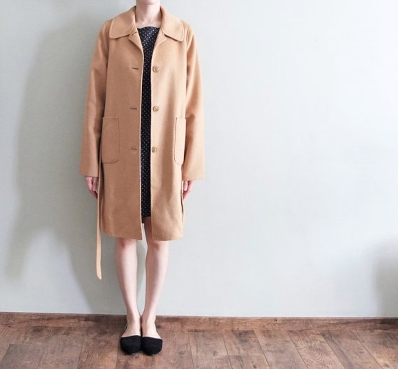 100% 双层含喀什米尔羊毛轻薄驼色绑带大衣 可订作其他颜色 - 女装休闲/机能外套 - 羊毛 