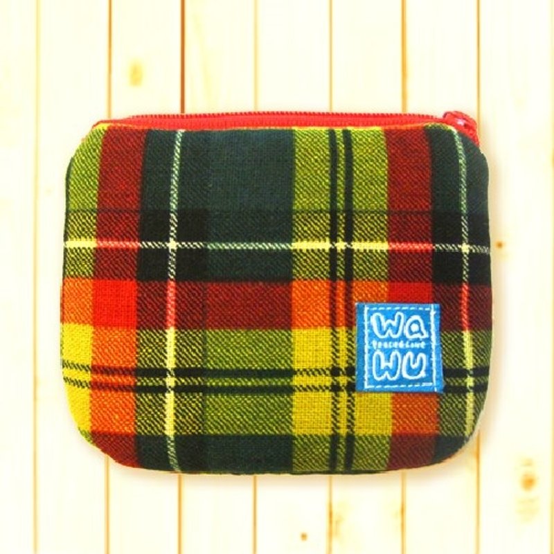 小零钱包 (黄格纹) 织布* - 零钱包 - 棉．麻 黄色