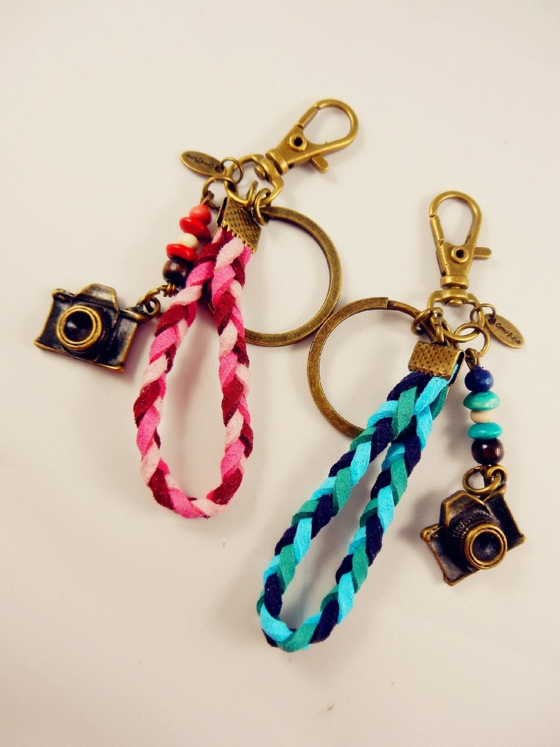 <god leading> 手作皮绳 限定 限量 照相机 钥匙圈 情侣 友情  一对 - 钥匙链/钥匙包 - 真皮 蓝色