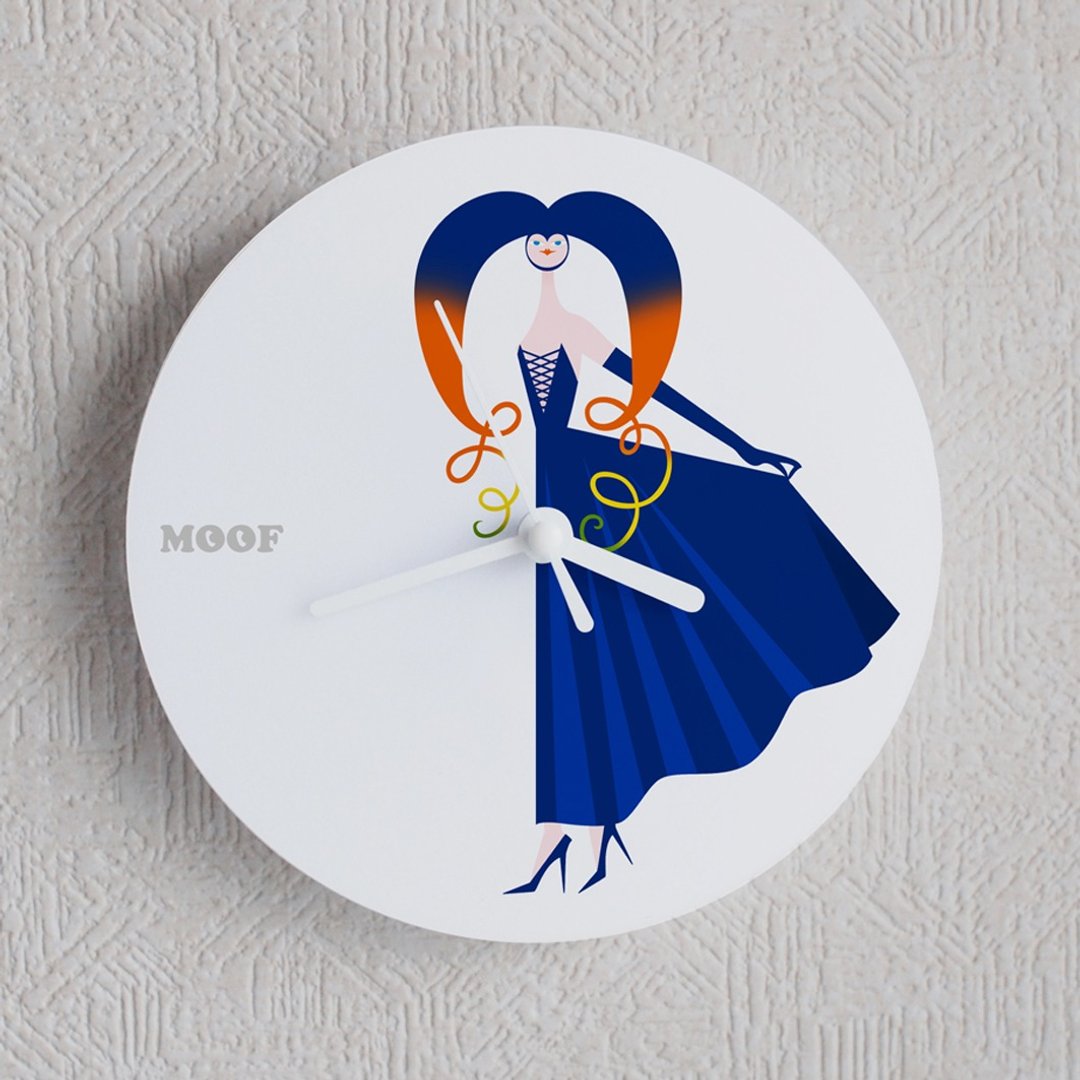 Muff Wall clock illustration Wall clock Humorous simple design witch - 时钟/闹钟 - 塑料 蓝色