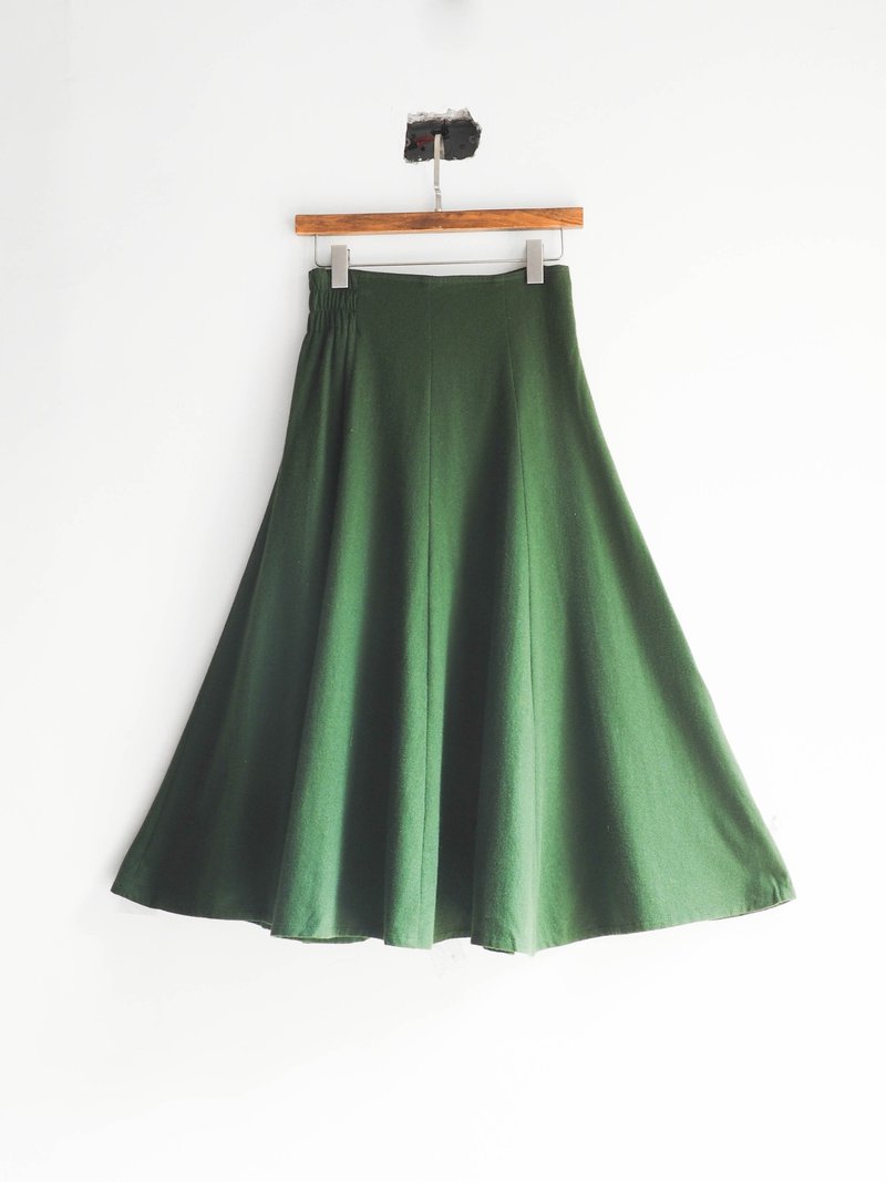 河水山 - 草绿原野素面经典大裙摆 羊质毛呢古董圆片裙 日本高校生 古着 - 裙子 - 羊毛 绿色