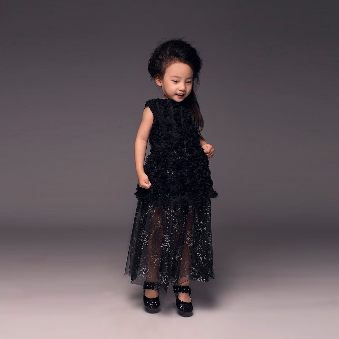Rosette Sparkle Tulle Dress / FW2015 - 童装礼服/连衣裙 - 其他材质 黑色