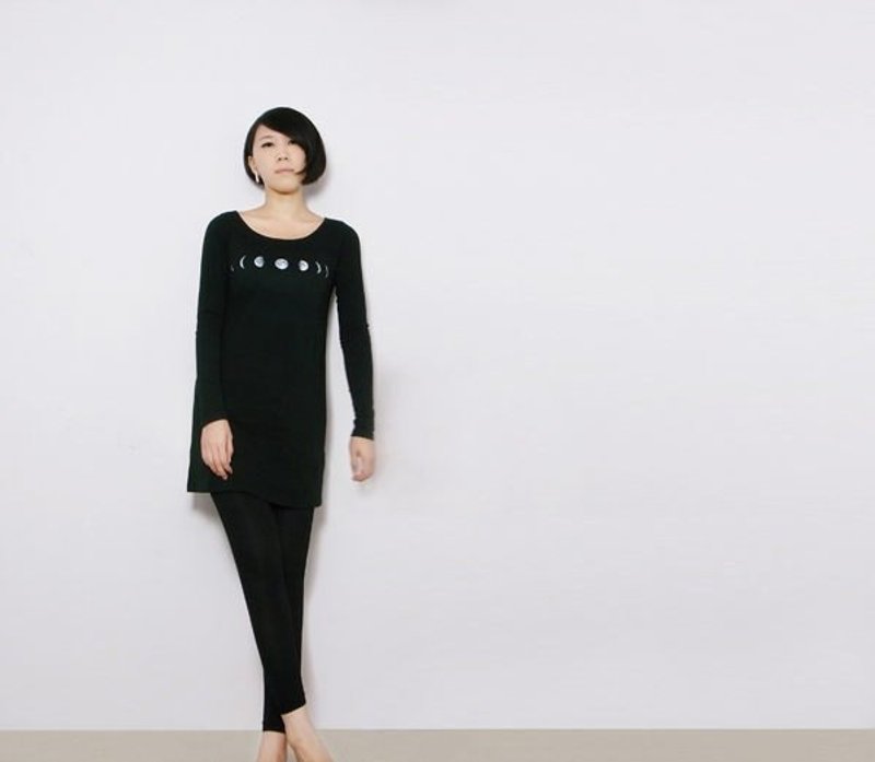 I . A . N Design  阴晴圆缺 有机棉长版长袖 T Organic Cotton S / M - 女装 T 恤 - 棉．麻 黑色