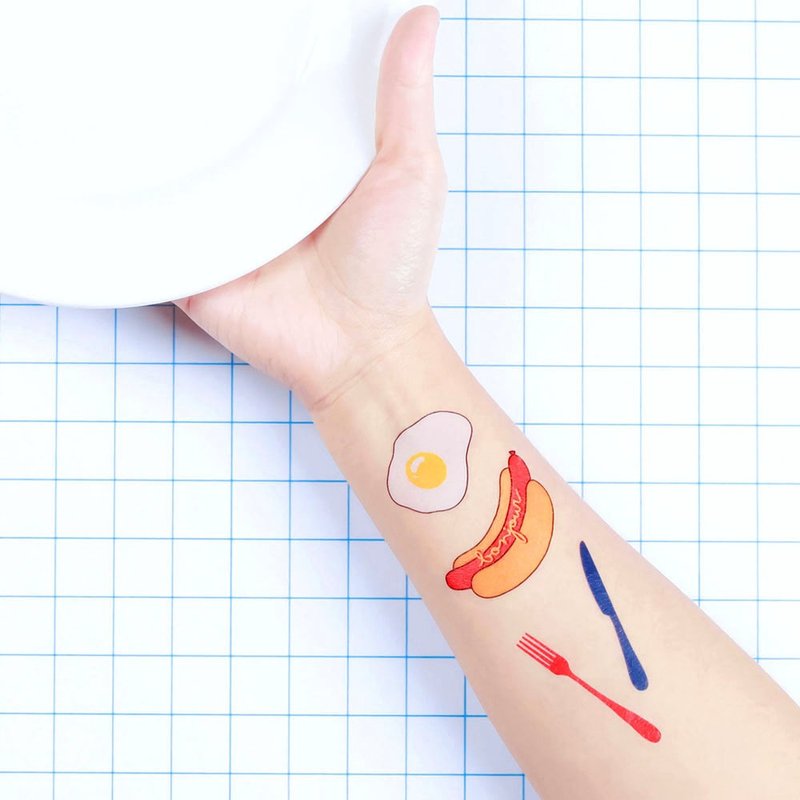 刺青纹身贴纸 - 早餐 蛋 热狗 Surprise Tattoos - 纹身贴 - 纸 多色