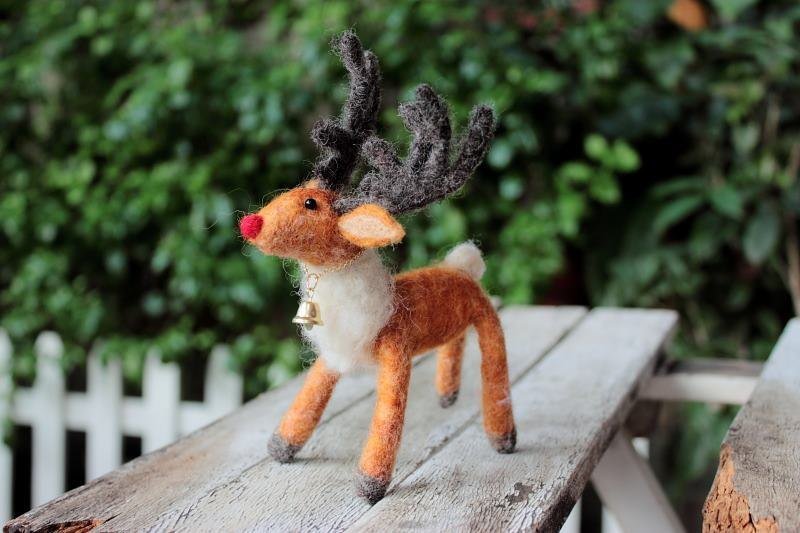 红鼻子驯鹿鲁道夫 圣诞驯鹿 订做款 圣诞节送礼 交换礼物 - 玩偶/公仔 - 羊毛 咖啡色