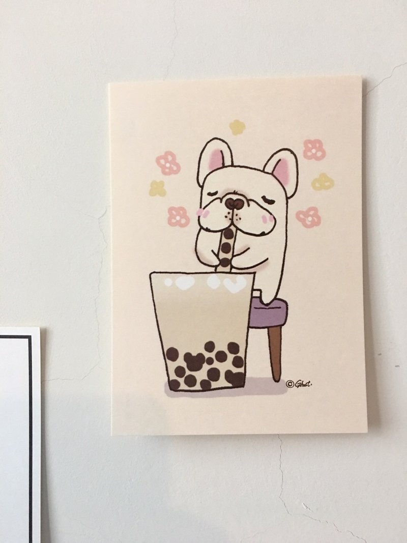 厚磅明信片-法斗珍奶 - 卡片/明信片 - 纸 粉红色