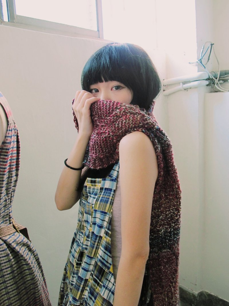 Lan毛线围巾(红褐渐层) - 围巾/披肩 - 其他材质 红色