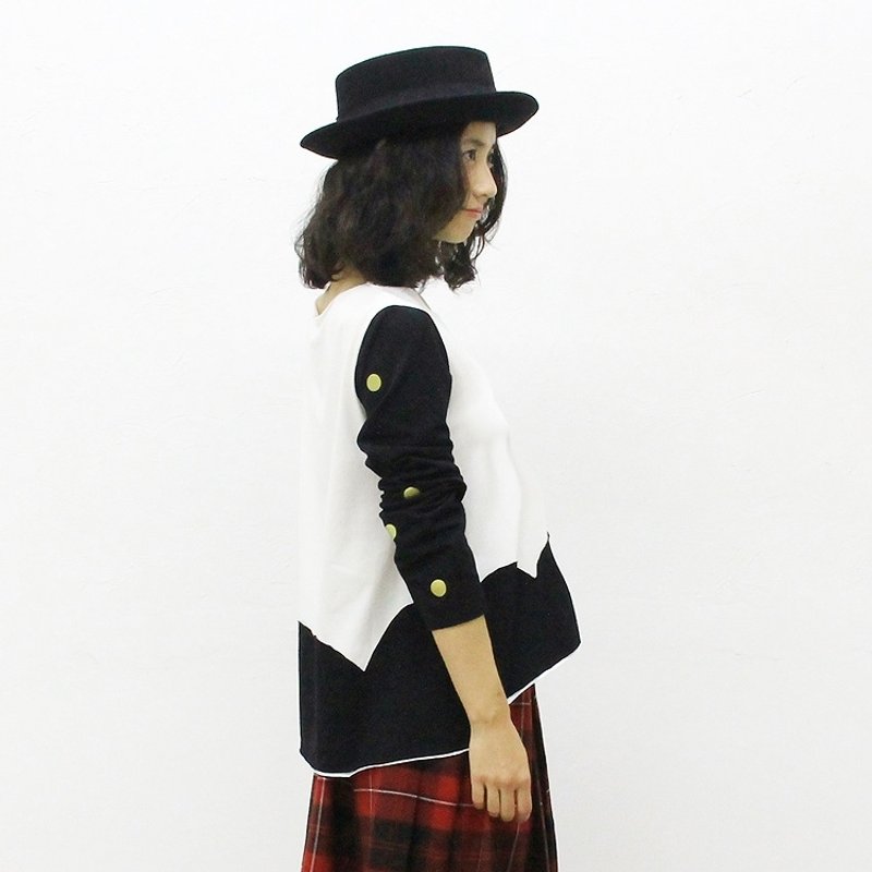 袖藏金双色T恤（污点NG） - 女装上衣 - 棉．麻 白色